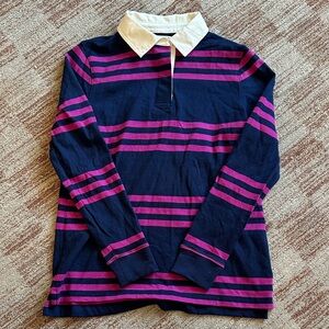 Lands End Striped Navy and Pink Rugby Shirt
